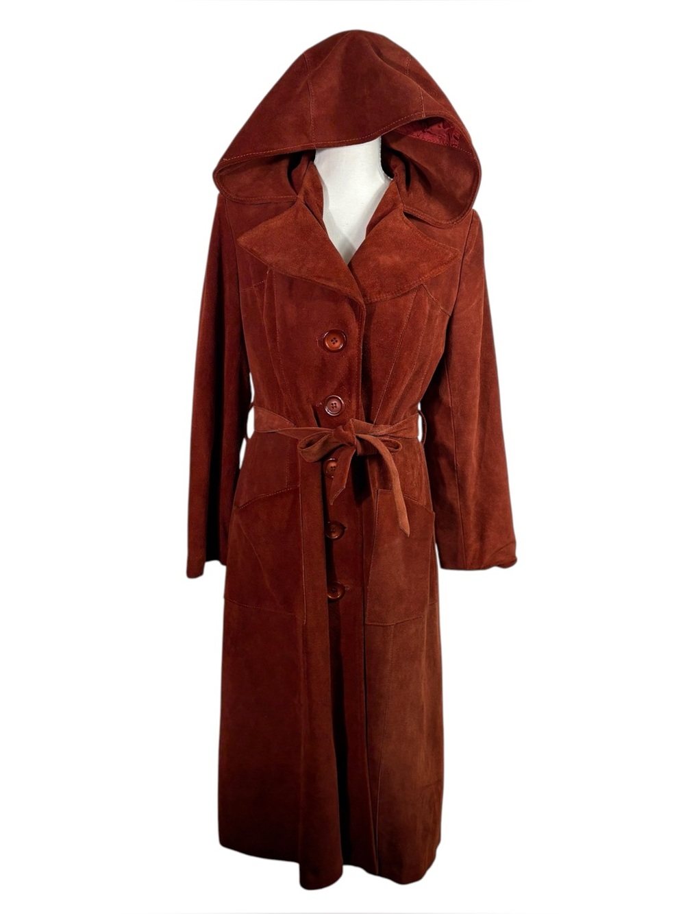 Vintage 1960s/70s Burnt Orange Button Down Penny Lane Leather Suede Coat Western